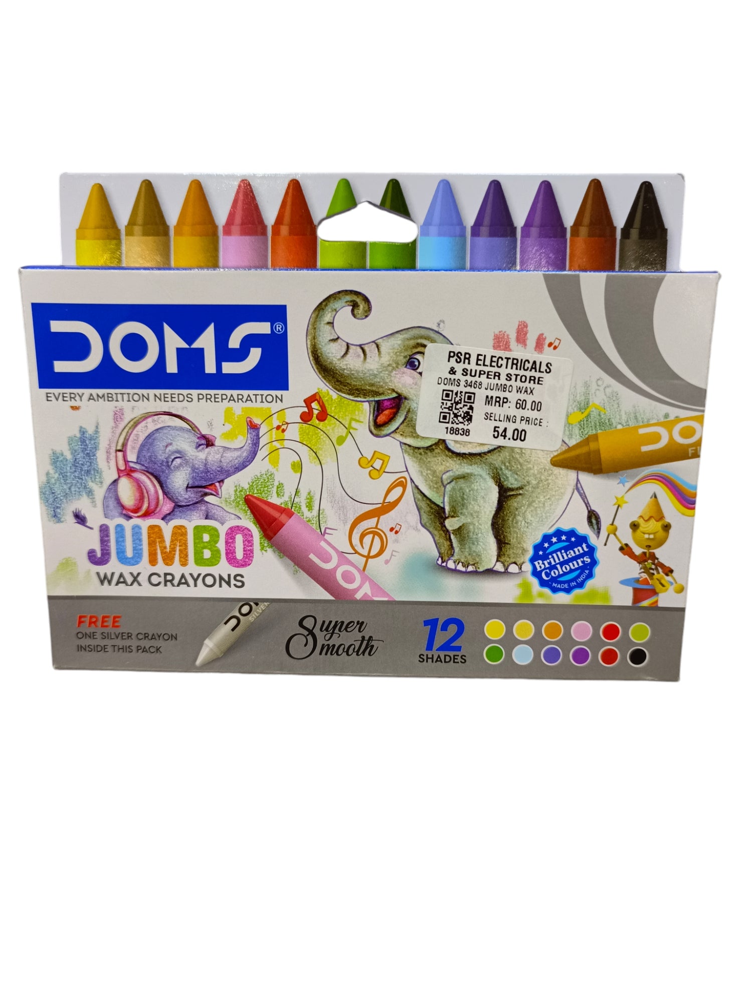 DOMS 3468 JUMBO WAX CRAYONS 12 SHADE DOMS 3468 JUMBO WAX CRAYONS 12 SHADE